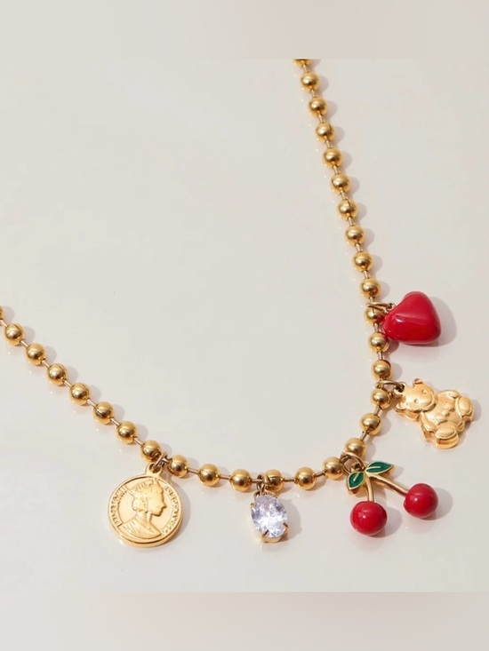 Anthropologie Jewelry - Golden Memories Beaded Cherry Teddy Bear Necklace
